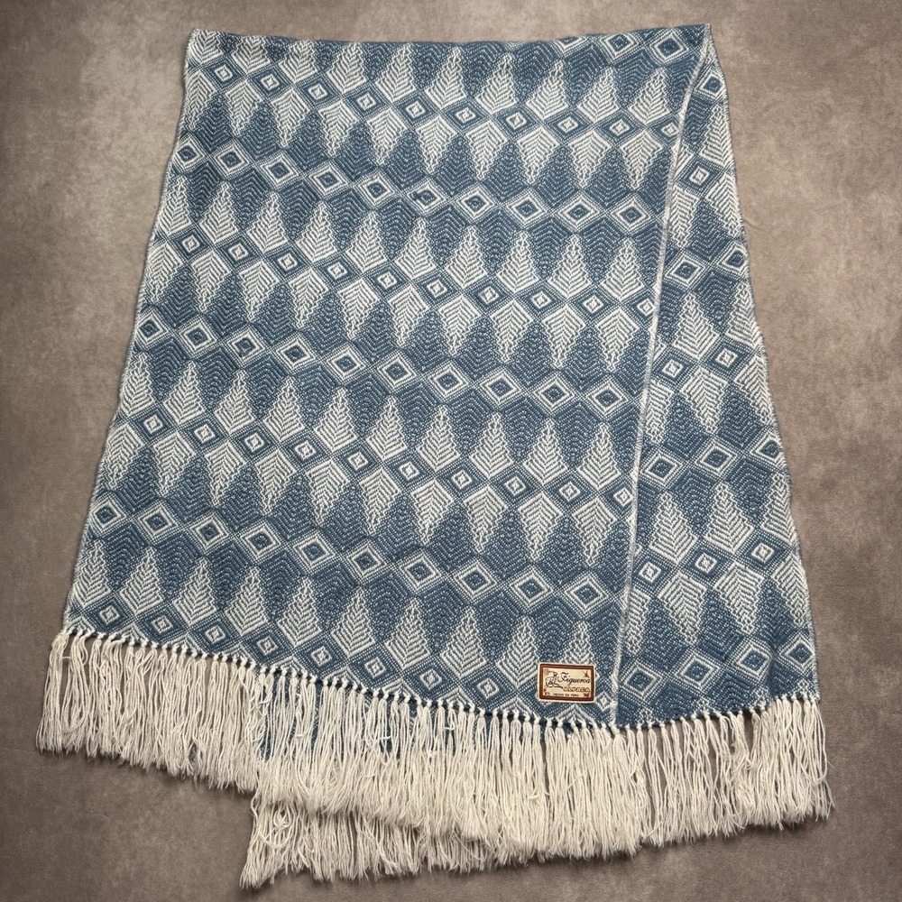Figueroa Alpaca Wool Scarf Shawl made in Peru Blue and White 55"×21" Snags